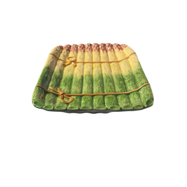 Mediterranean Vintage Majolica Asparagus Platter Olfaire Portugal For Sale - Image 3 of 10