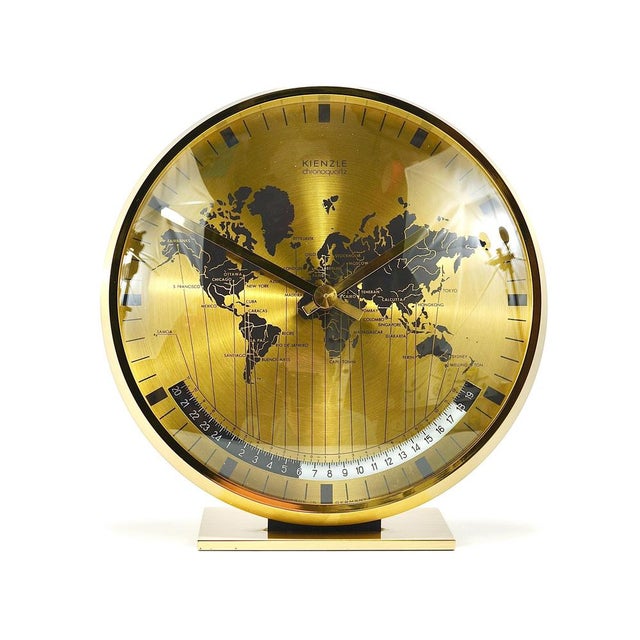 Mid-Century Modern Mid-Century Brass Table Clock attributed to Wilhelm Kienzle, Germany, 1960s For Sale - Image 3 of 18