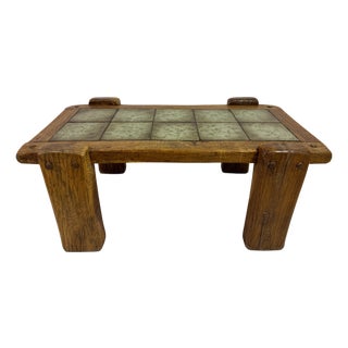 Brutalist Oak Coffee Table with Tiled Top, 1960s For Sale