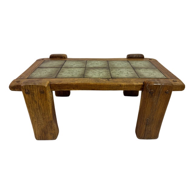 Brutalist Oak Coffee Table with Tiled Top, 1960s For Sale