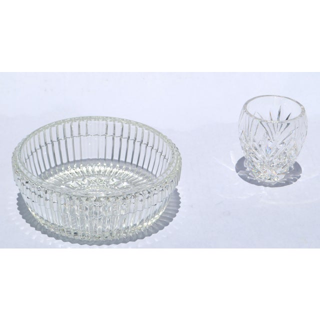 Victorian 1960s Waterford Crystal Cut Glass Bowl Intricate Vertical and Radial Patterns Boho Chic For Sale - Image 3 of 14