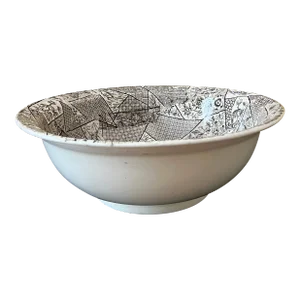 Late 19th Century Staffordshire Floris Ligna 1885 Wallis Gimson Potteries Black and White Transferware Bowl, Made in England