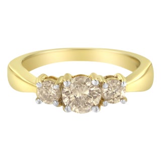 10K Yellow Gold Three Stone Diamond Band Ring (1.00 cttw, J-K Color, I2-I3 Clarity) - Size 7.5 For Sale
