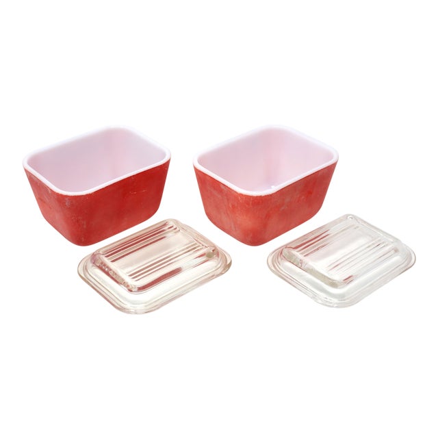 Vintage Pyrex Rare Flamingo Pink Refrigerator Dishes With Lids 501 a