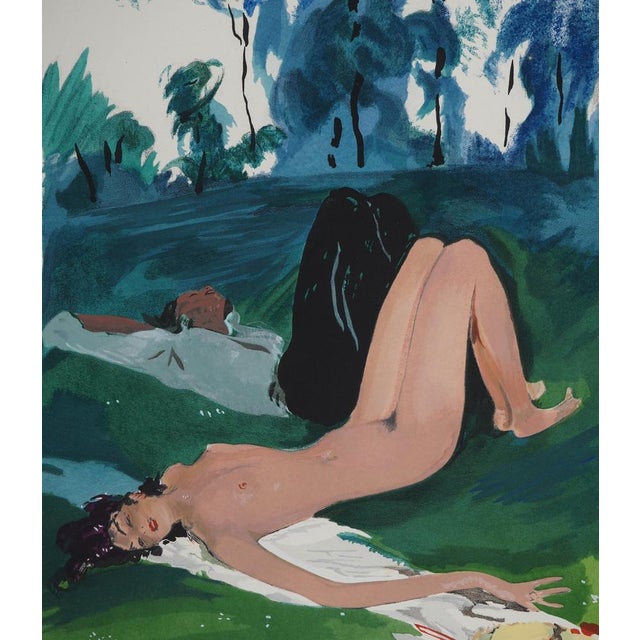 Modern Jean-Gabriel Domergue, Afternoon at the Park, Lithograph and Stencil For Sale - Image 3 of 5