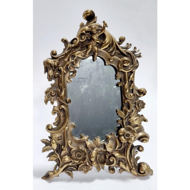 Gold Antique Baroque Brass Table Mirror, 1890s For Sale - Image 8 of 16