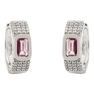 Chunky 14k White Gold Pink Sapphire & Diamond Statement Hoop Earrings- 2 Pieces For Sale