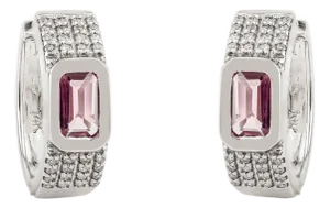 Chunky 14k White Gold Pink Sapphire & Diamond Statement Hoop Earrings- 2 Pieces