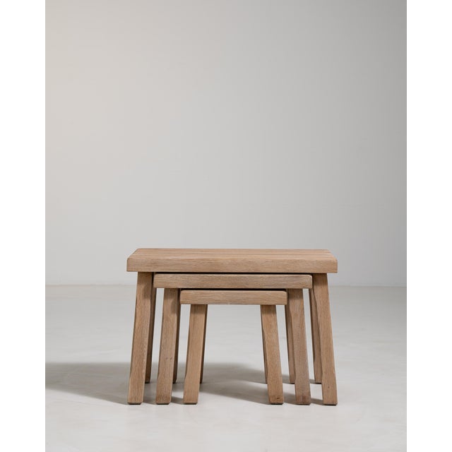 Set of Three Oak Brutalist Nesting Tables, Antique, France, Circa 1970 For Sale - Image 11 of 13