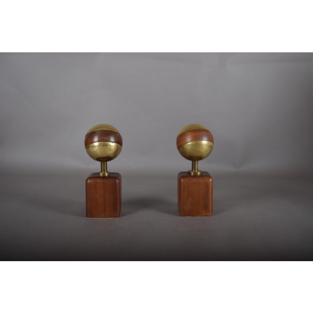 Modern Brass and Wood Sphere Sculptures from Ardisur, Spain, 1970s, Set of 2 For Sale - Image 3 of 13