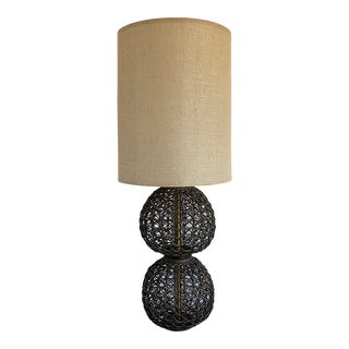 1970s Mid-Century Modern Wicker Table Lamp For Sale