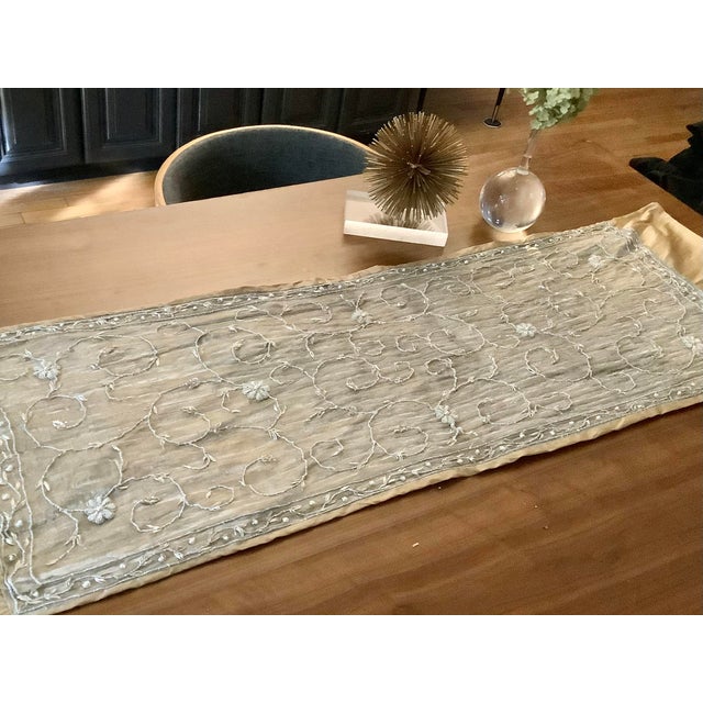 2000 - 2009 Asian Zardosi Embroidered Silk Decorative Table Runner Throw For Sale - Image 5 of 10