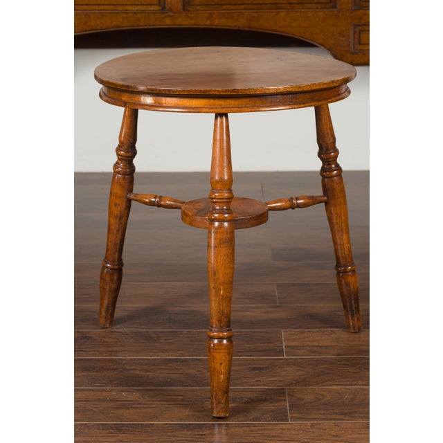 English English 1860s Cricket Table with Turned Legs and Circular Sycamore Top For Sale - Image 3 of 12