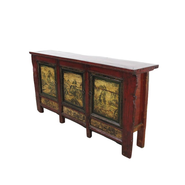 Chinese Late 19th Century Mongolia Sideboard With Hand Painted Mountains Doors For Sale - Image 3 of 11