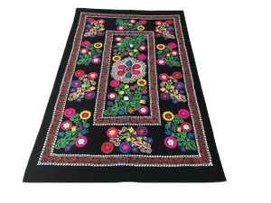 Velvet Suzani Throw With Flower Bouquets