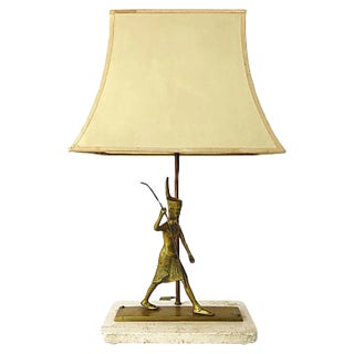 Vintage Neoclassical Marble Foot Table Lamp with Egyptian Warrior For Sale