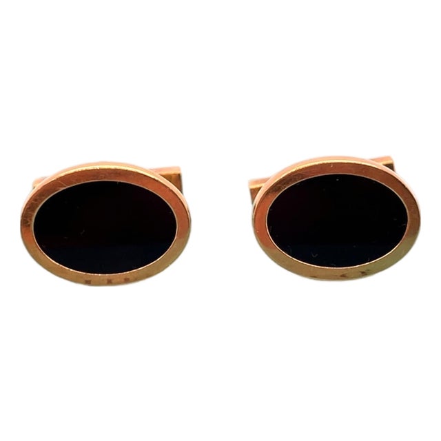 Tiffany & Co. Vintage 18k Yellow Gold and Onyx Cufflinks For Sale