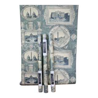 Sanderson Toile Wallpaper Vues d'Italie in Blue Colorway 4 Double Rolls For Sale