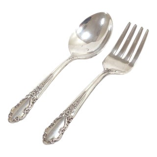 1960s International (Rogers) Bridal Veil Sterling Silver Spoon & Fork Baby Set No Mono For Sale