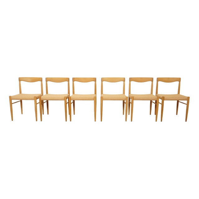 Vintage Oak Dining Chairs by H.W. Klein for Bramin, 1950s, Set of 6 For Sale