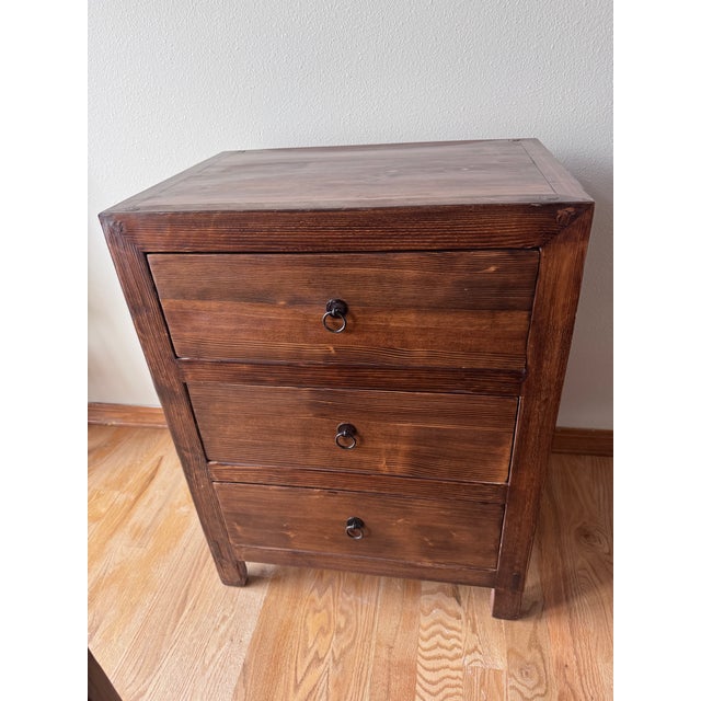 Pair of Circa Loft Rustic Wood Three-Drawer Bedside Chests For Sale - Image 6 of 9