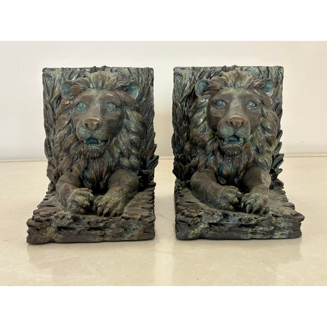 1990s Vintage Pair of Lion Bookends With Bronze Appearance For Sale - Image 5 of 7