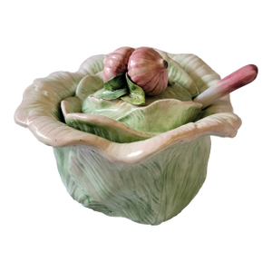 Vintage Italian Ceramic Cabbageware Soup Tureen