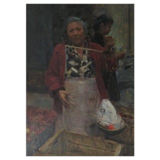Tonino Manna, Femme au Marché, Oil on Canvas, Framed For Sale