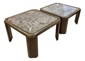 Coffee Tables in Oak and Fossil Stone, Set of 2