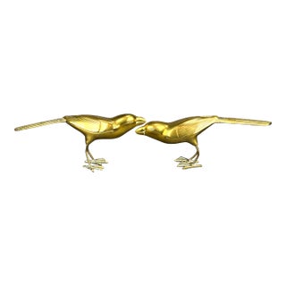 Mid Century Large Solid Brass Bird Sculptures - Set of 2 For Sale