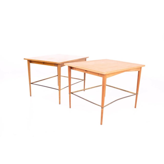 Mid-Century Modern Paul McCobb Connoisseur Mid Century Maple and Brass Side End Tables - Pair For Sale - Image 3 of 12