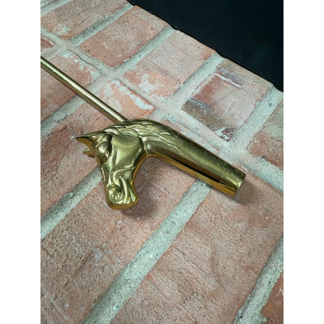 1980s 1980s Vintage Brass Horse Head Fireplace Chimney Flue Damper Hook For Sale - Image 5 of 6