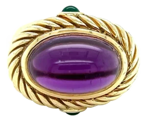 David Yurman 14k Yellow Gold Cable Ring With Amethyst & Green Onyx – Size 7