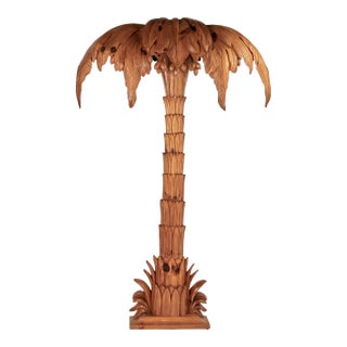Vintage Italian Carved Wood Palm Tree Floor Lamp For Sale