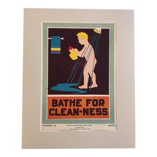 Vintage 1930's "Bathe for Clean-Ness" Classroom Poster For Sale