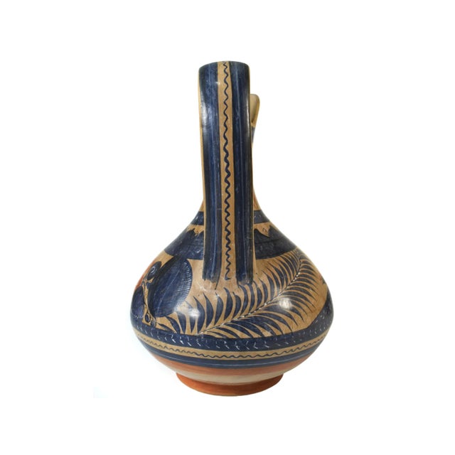 Mid 20th Century Vintage Large Mexican Folk Art Hand-Painted Tonala Pottery Water Jug Pitcher For Sale - Image 5 of 10