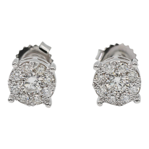 14k (585) White Gold Round Cut Diamond Cluster Stud Earrings, Set of 2