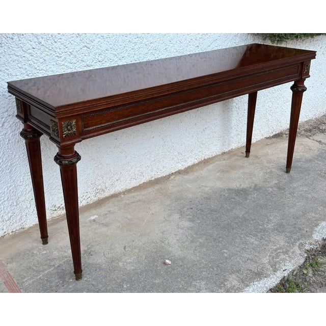 French 20th Century Louis XVI Style Console Table With Brass Details For Sale - Image 3 of 10
