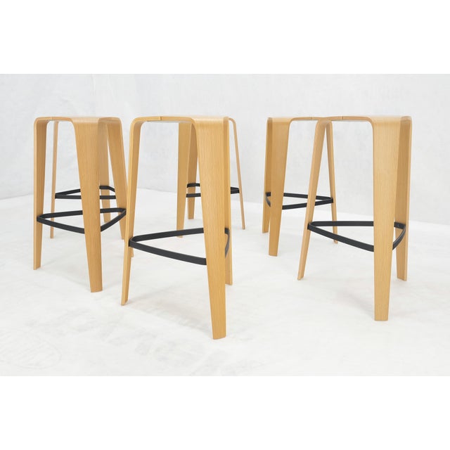 Beige Set of 6 Molded Bent Plywood Bar Stools by Davis MINT! For Sale - Image 8 of 13