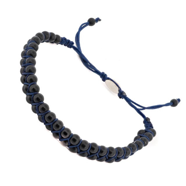 Black Onyx Stone Beaded Blue Rope Striking Bracelet For Sale - Image 9 of 11