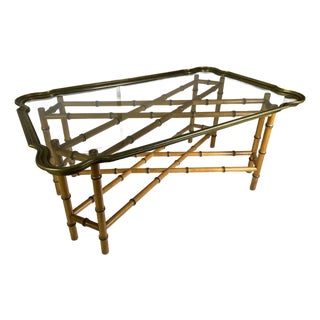 1970s Regency Style Faux Bamboo and Brass Coffee Table For Sale