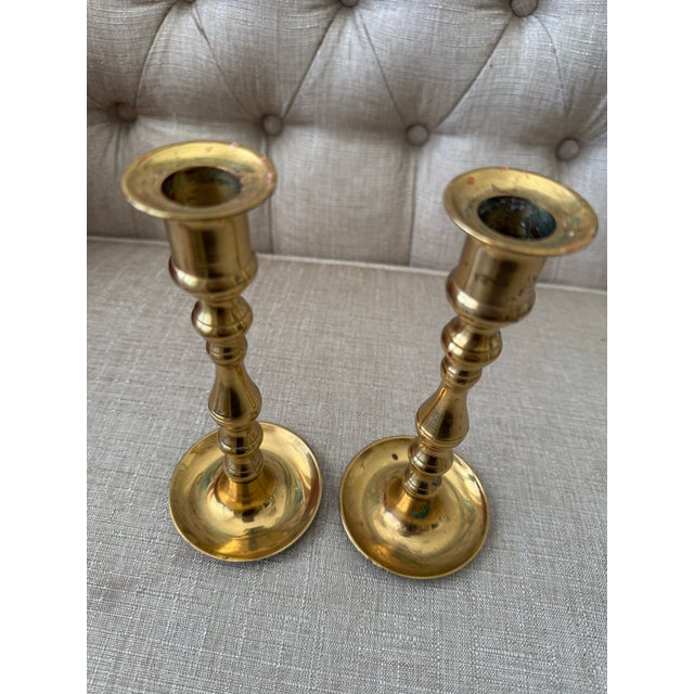 Late 20th Century Late 20th Century Solid Brass Candlestick Holders - Set of 2 For Sale - Image 5 of 11