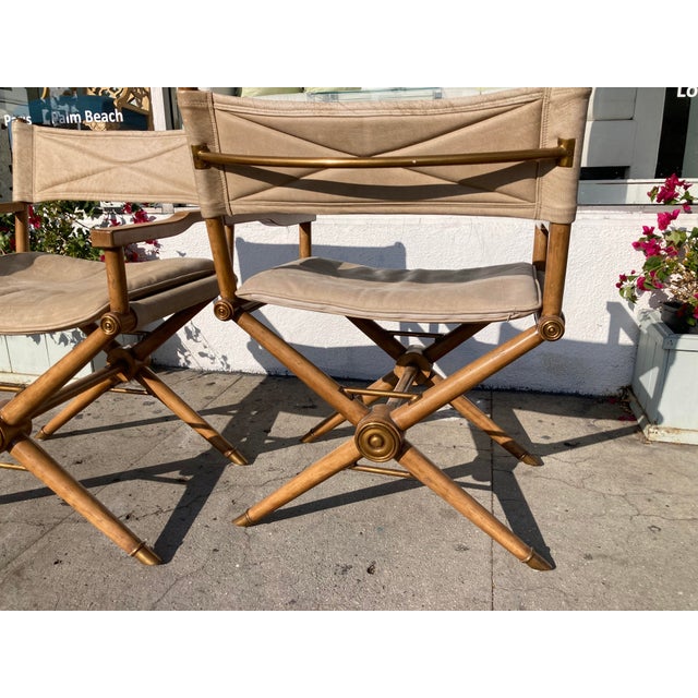 Maison Jansen Jansen Director Chairs With Tan Leather and Bronze Details For Sale - Image 4 of 11