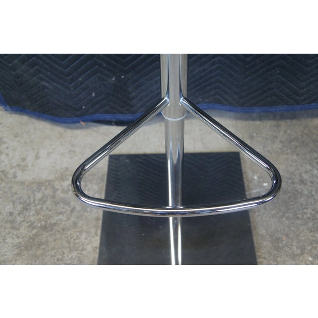 Frontgate Modern Contoured Brown Leather & Chrome Adjustable Piston Bar Stools - Set of 5 For Sale - Image 9 of 13