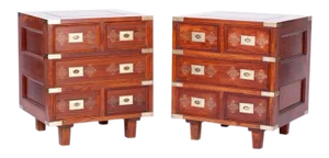 1960s Mid-Century Anglo Indian Campaign Style Rosewood Nightstands - a Pair
