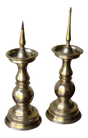19th Century Italian Brass Pique-Cierges (Pricket Candlesticks), Florence, 19th Century - a Pair
