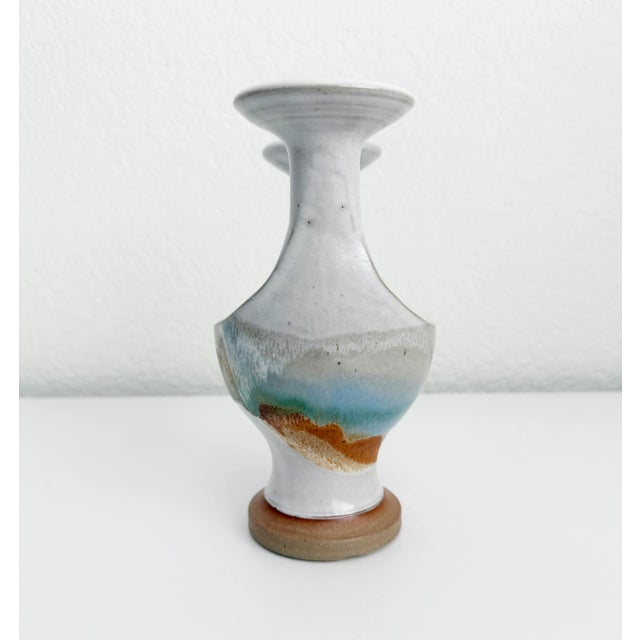 White 1970s Ceramic Candle Holder Vase, Signed For Sale - Image 8 of 12