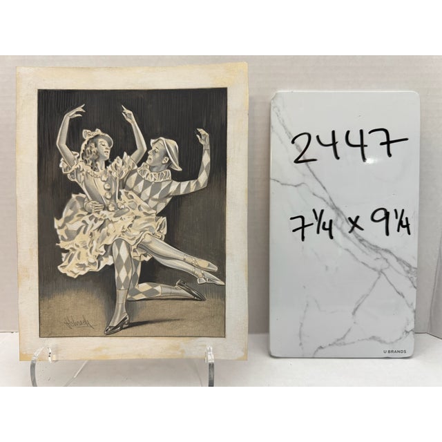 1940s Original Signed Graphite Illustration of Harlequin and Ballerina Dancers, 9.25 X 7.25 In. For Sale In Atlanta - Image 6 of 6