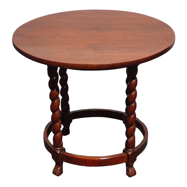 Vintage French Country Small Round Side Table End Table W Barley Twist