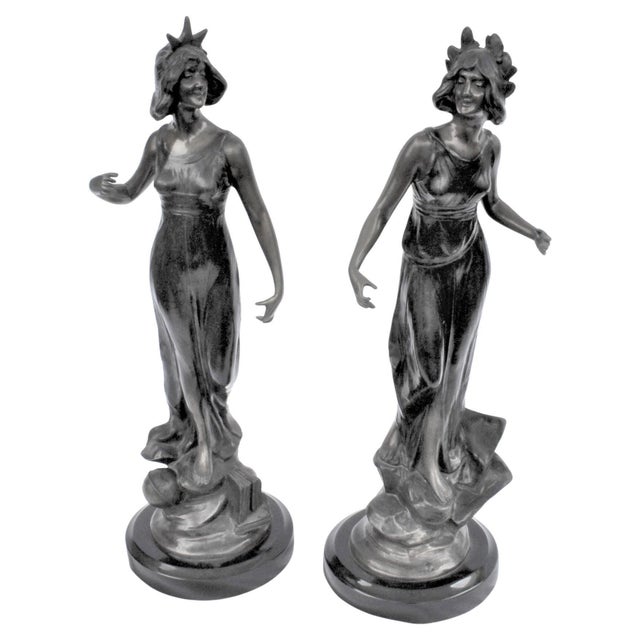 1990s Mid Century Modern/Art Nouveau Bronze pair Lady Figurines For Sale In Los Angeles - Image 6 of 16